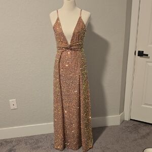 Elegant Gold Sequin Evening Gown
